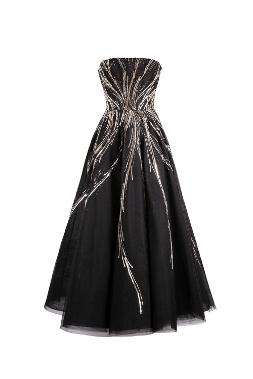 Saiid Kobeisy Beaded Mid-length Tulle Dress In Black