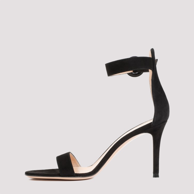 Shop Gianvito Rossi Portofino 85 Camel Suede Leather Sandals In Black