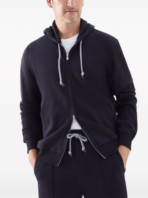 Shop Brunello Cucinelli Navy Blue Hooded Sweatshirt In Black