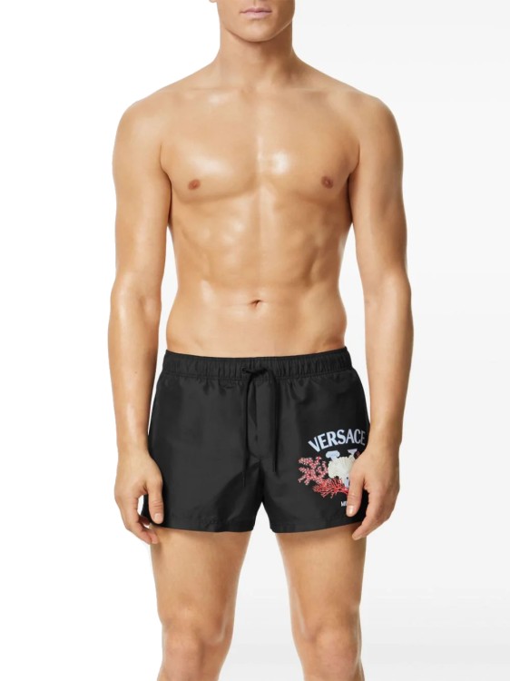 Shop Versace Black Coral-print Shorts