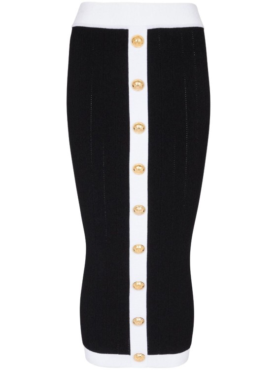 Shop Balmain Knit Midi Skirt Black/white
