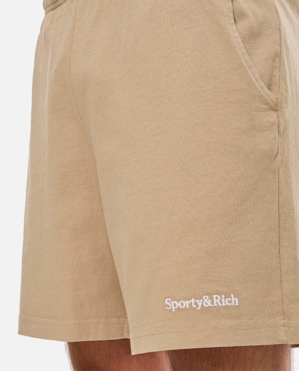 Shop Sporty And Rich Serif Logo Embroidered Gym Shorts In Neutrals
