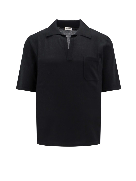 Shop Saint Laurent Responsible Wool Polo Shirt With Ton Sur Ton Monogram In Black