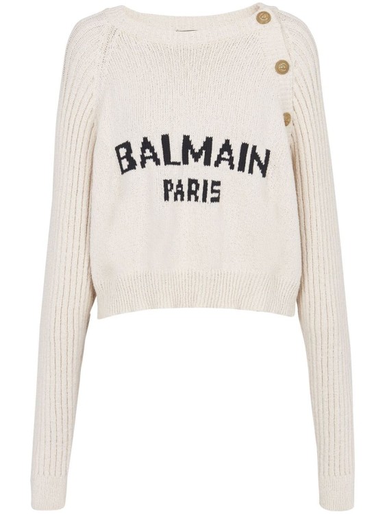 Balmain Buttoned Jacquard Jumper With  Logo In White