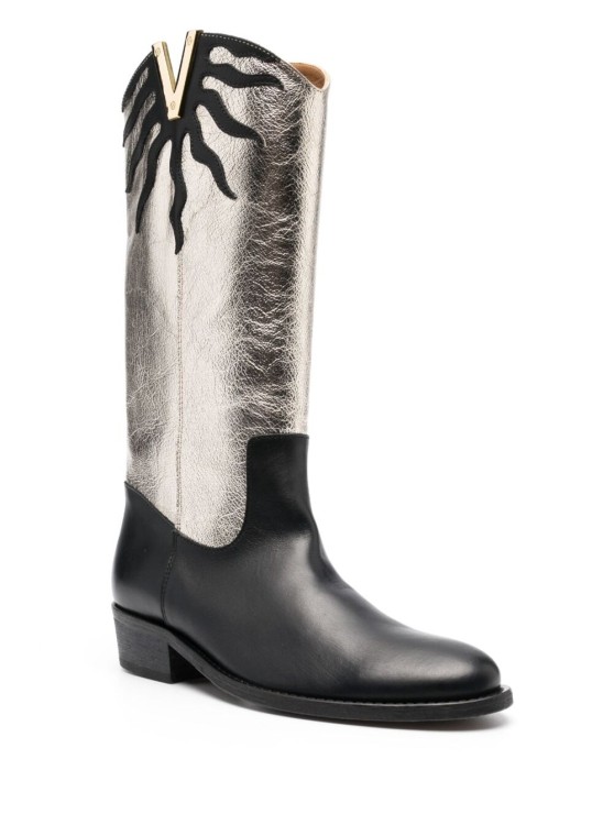 Shop Via Roma 15 Black And Metallic High Boots In Leather