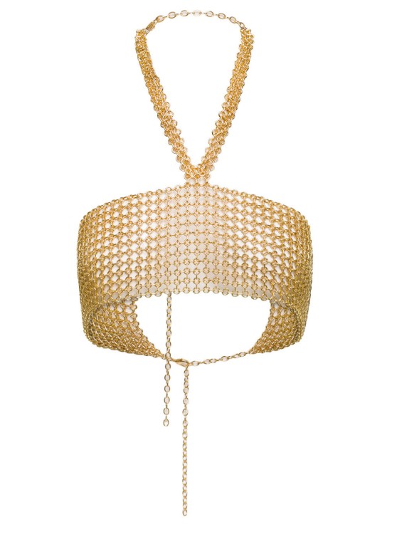 Shop Silvia Gnecchi Gold-tone Crop Top With Halterneck In Metal Mesh In Neutrals