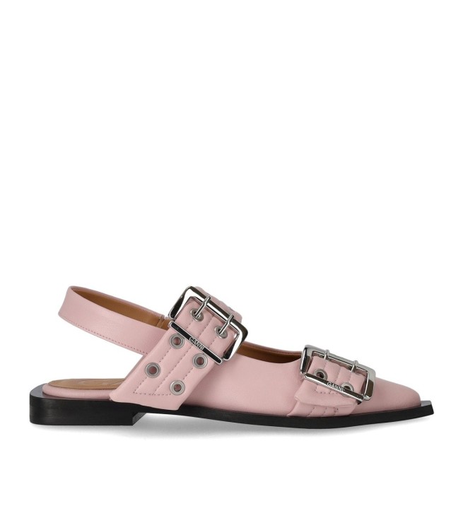 Shop Ganni Pink Slingback Ballet Flat Shoe With Buckles