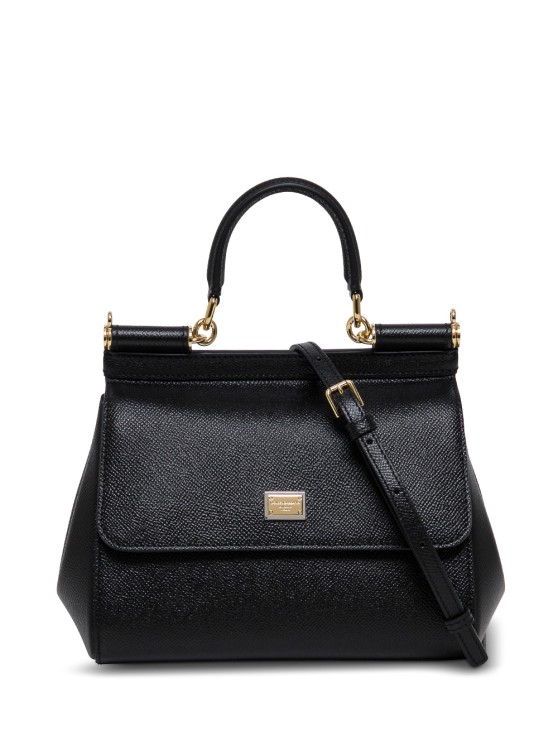 Dolce & Gabbana Sicily Dauphine Leather Handbag In Black