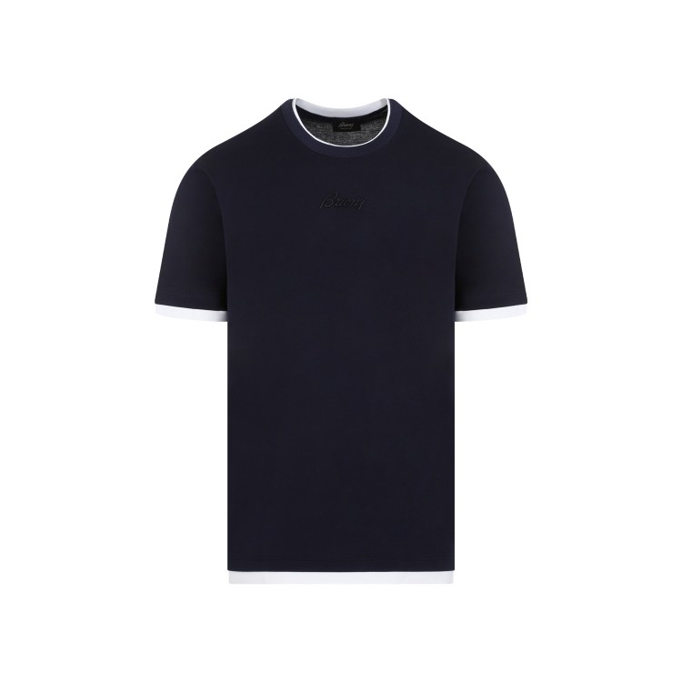 Shop Brioni Navy And White Cotton T-shirt In Blue