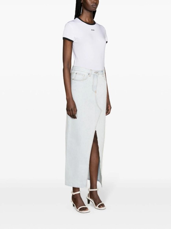 Shop Msgm Blue Distressed Denim Maxi Skirt In White