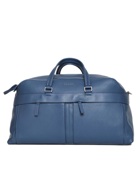 Orciani Leather Travel Bag In Avio Blue