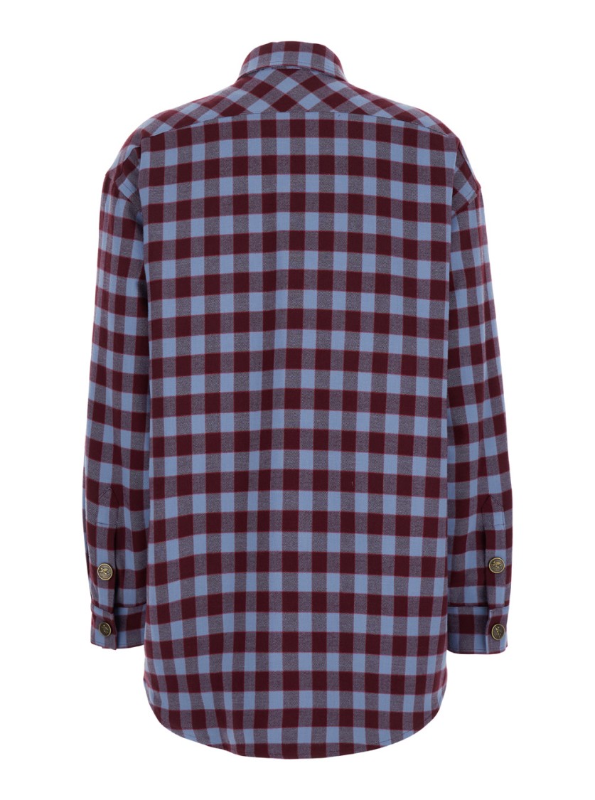 Shop Etro Red And Light Blue Overshirt With Check Motif In Cotton In Multicolor