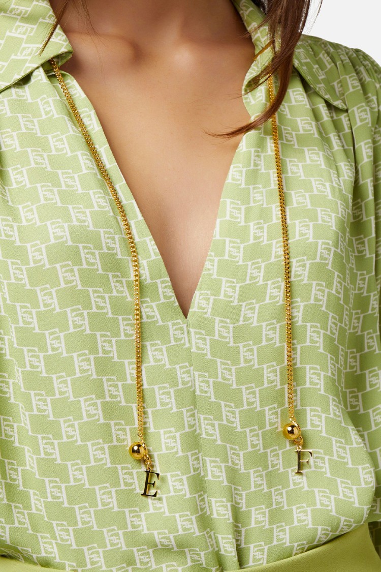 Elisabetta Franchi Monogram-print Cady Blouse In Green