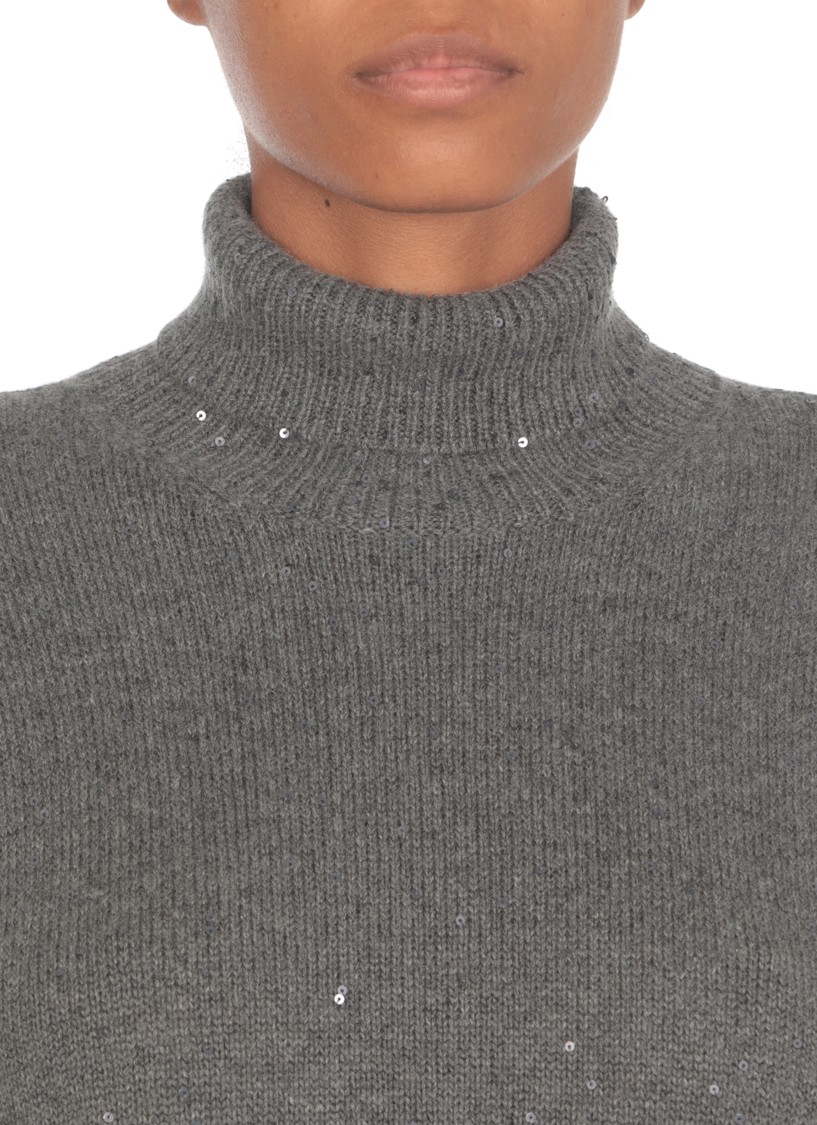 Brunello Cucinelli Sequin-embellished Roll-neck Jumper In Grey