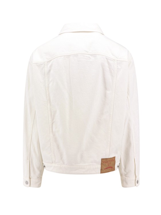 Shop Valentino Denim Jacket With Metal Vlogo Detail In White