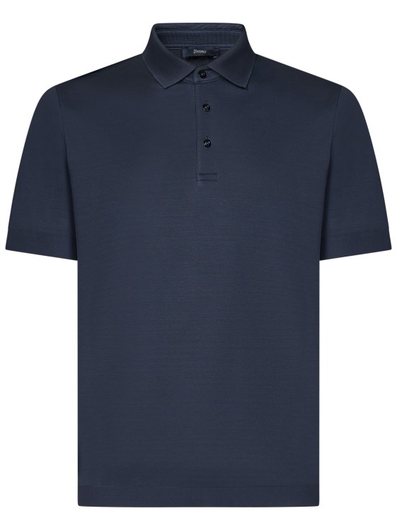Shop Herno Navy Blue Tricot-effect Cotton Piqué Polo Shirt In Black