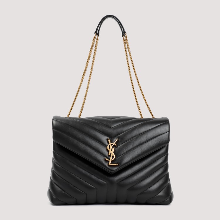 Shop Saint Laurent Black Leather Medium Loulou Chain Bag
