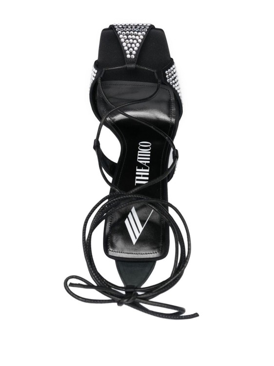 Attico Adele Sandals In Satin Fabric With Applied Strass In Black