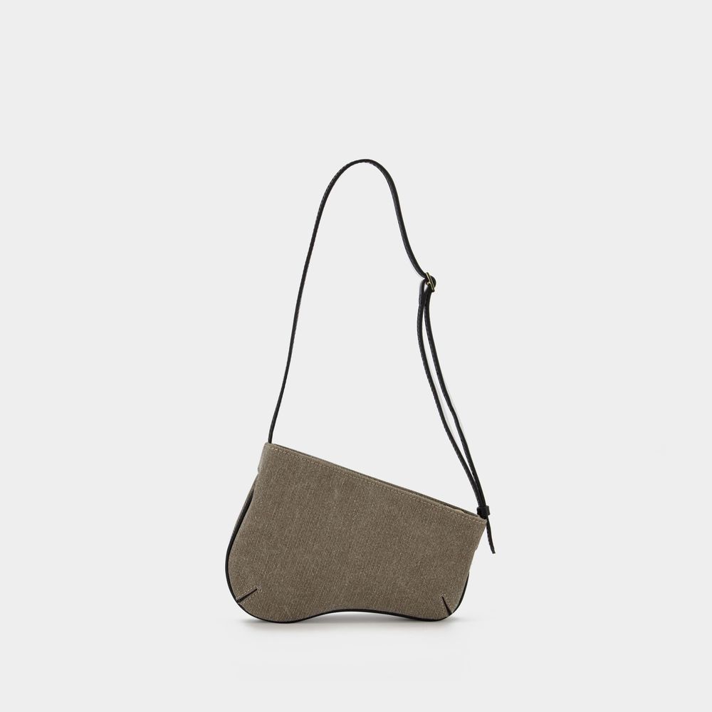 Manu Atelier Mini Curve Hobo Bag - Grey/black - Denim In Grey