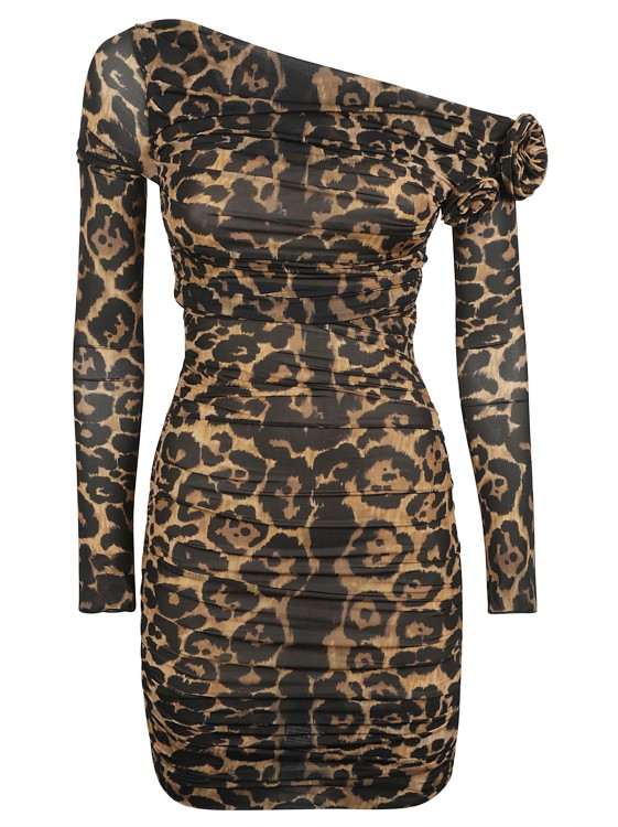 Shop Blumarine Rose-appliqué Leopard-print Dress In Black