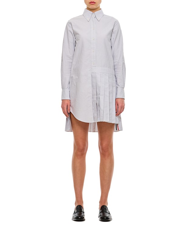 Thom Browne Oxford Stripe Oversized Shirtdress In Grey