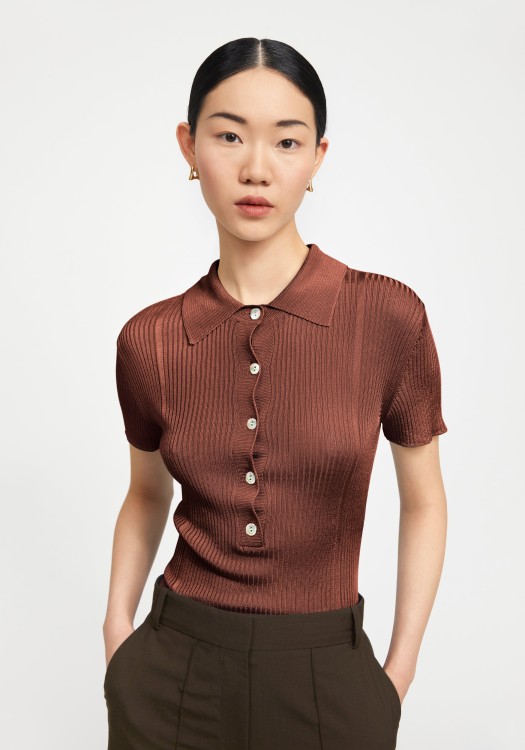Shop Aeron Tate - Ribbed Polo Top – Chocolate In Red