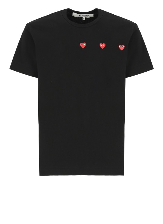 Comme Des Garçons 3 Heart Cotton T-shirt In Black
