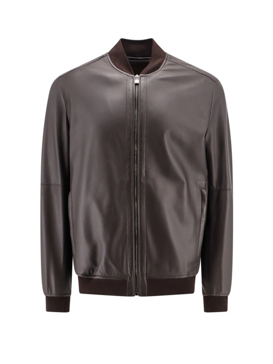 Shop Corneliani Leather Jacket In Brown
