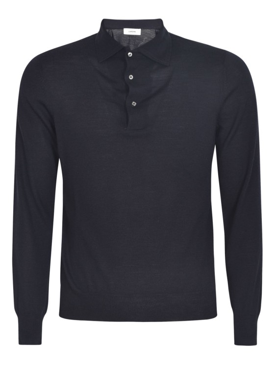 Shop Lardini Blue Fine-knit Wool Polo Shirt In Black
