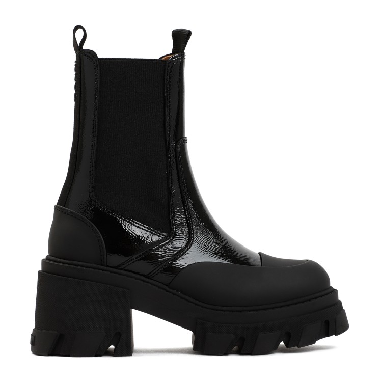 Ganni Patent-leather Platform Chelsea Boots In Black