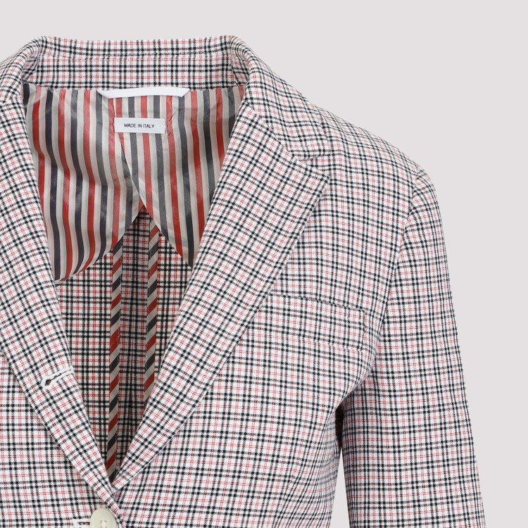 Shop Thom Browne Small Check White Cotton Jacket In Grey