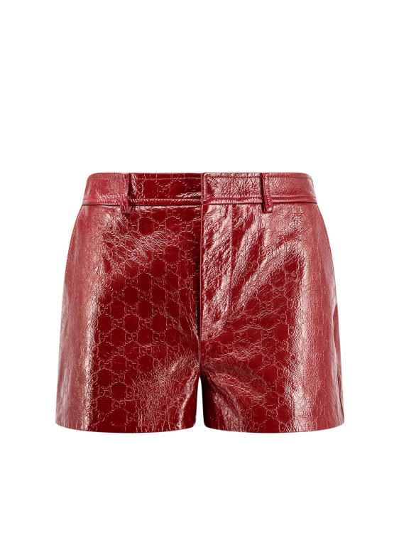 Shop Gucci Red Anchor Leather Shorts With Gg Motif