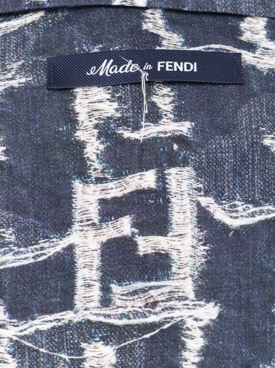 Shop Fendi Linen Shirt With Frayed Ff Motif In Blue
