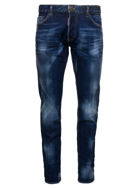 Shop Dsquared2 Blue Slim Jeans With Logo Patch And Faded Effect In Stretch Cotton Denim In Black