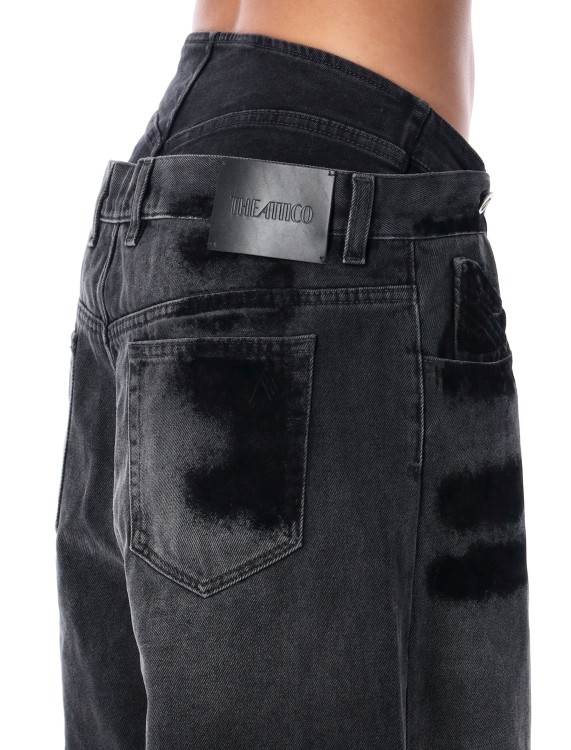 Attico Layered Waist Wide-leg Jeans In Black