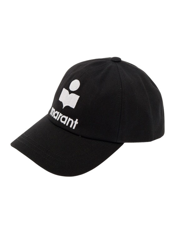 Shop Isabel Marant Black Baseball Cap With Contrasting Logo Embroidery In Cotton