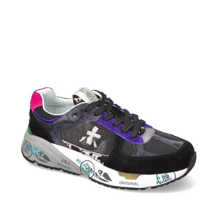 Shop Premiata Suede And Blue Fabric Mased Sneakers In Black