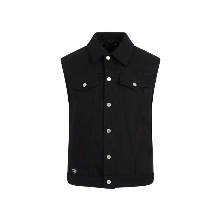 Shop Prada Denim Black Cotton Vest