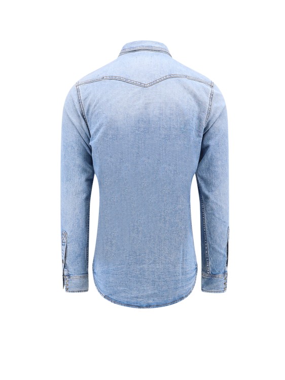 Shop Diesel Denim Shirt With Embroidered Logo In Blue