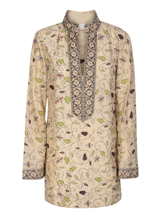 Shop Tory Burch All-over Floral Print Silk Tunic In Neutrals
