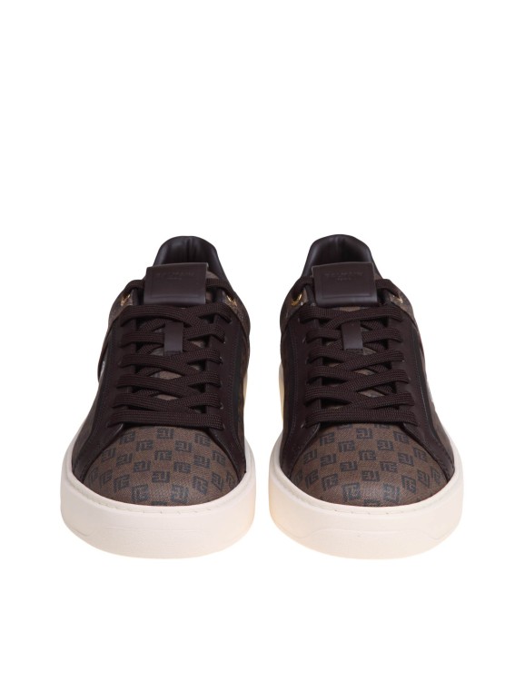 Shop Balmain B-court Sneakers In Monogram Leather In Grey