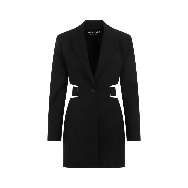 Shop Jacquemus La Robe Bari Black Wool Mini Dress