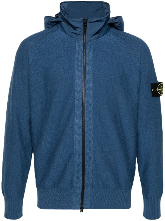 Stone Island Compass-badge Knitted Hoodie In Blue