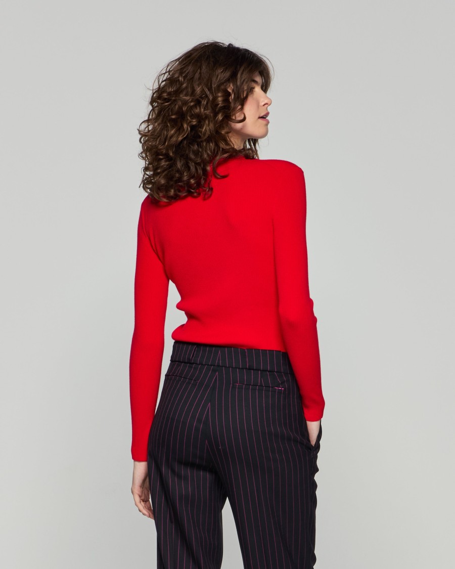 Shop Serena Bute Ribbed Henley Top - Red