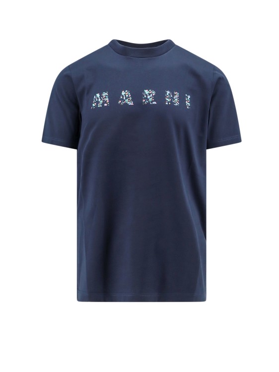 Shop Marni Organic Cotton T-shirt With Floral Logo Print In Grey