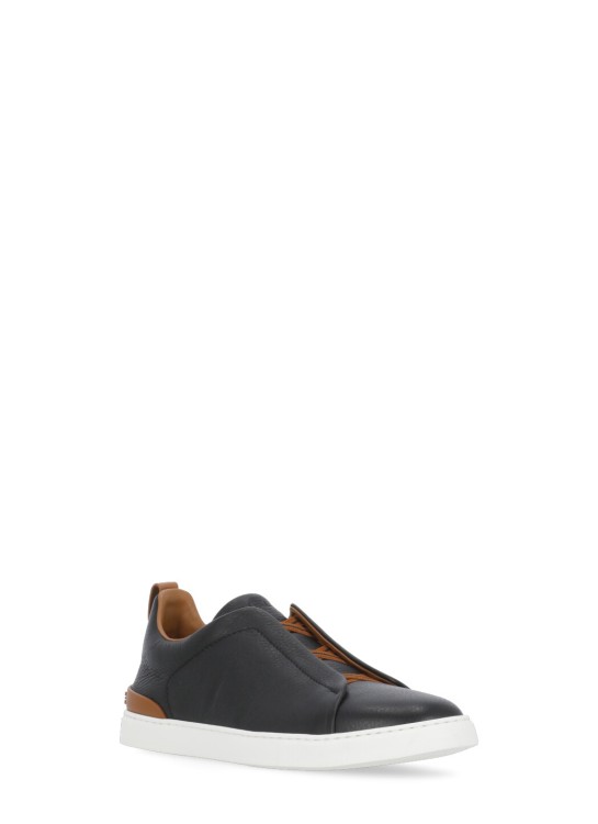 Shop Zegna Black  Leather Sneakers
