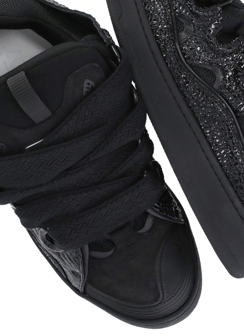 Shop Lanvin Black Leather And Fabric Sneakers