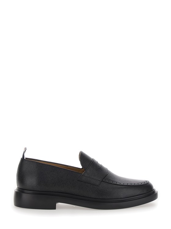 Shop Thom Browne Black Slip-on Loafers With Loop Detail In Leather