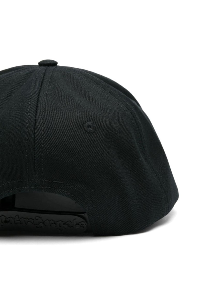 Palm Angels Black Baseball Cap With White Logo Print In Black