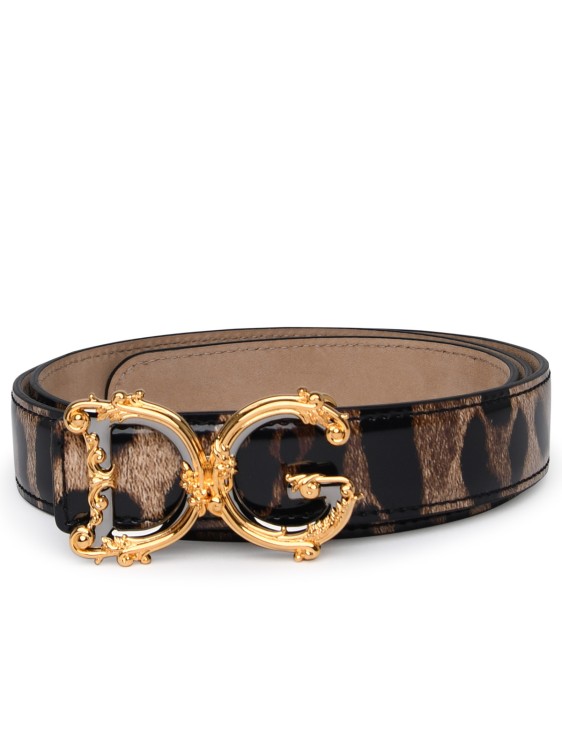 Shop Dolce & Gabbana Dg Girls Two-tone Glossy Calf Leather Belt In Brown